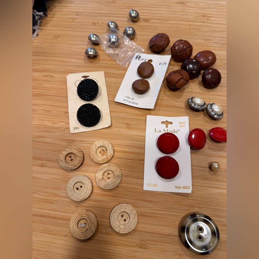 Vintage Assorted Button Collection Leather Rhines… - image 1